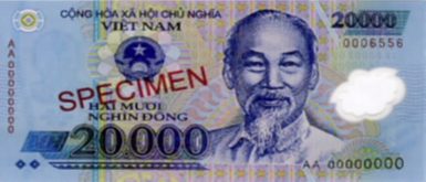 20,000 dong polymer note, front