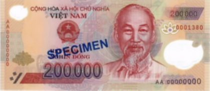 200,000 dong polymer note, front